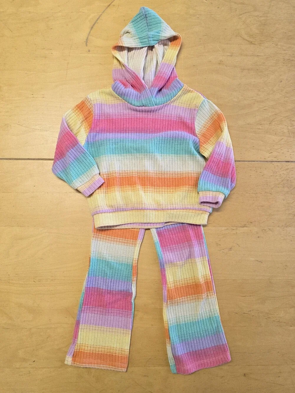 H&M Pastel Rainbow Ribbed 2-Piece Lightweight Hoodie & Pants